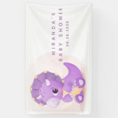 Banderoles Baby shower fille Dinosaure mou pourpre (Vertical)