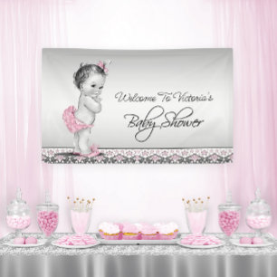 Banderoles Baby Shower Fille Vintage Rose Noir