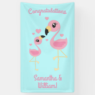 Banderoles Baby shower Flamant rose rose