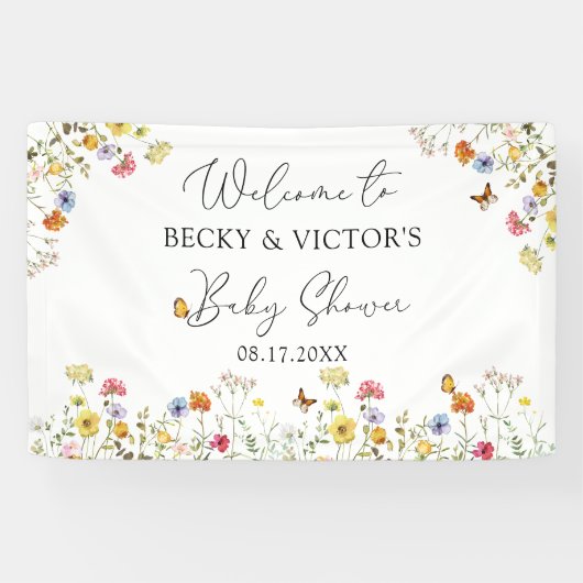 Banderoles Baby shower fleur sauvage Botanique Couples Bienve (Horizontal)