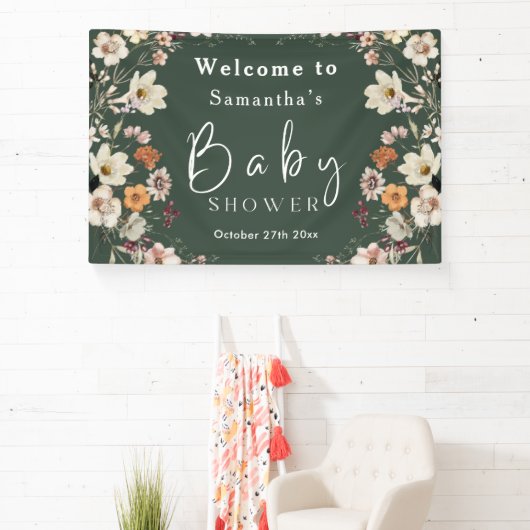 Banderoles Baby shower Fleur sauvage moderne Dark Green Boho (Insitu)