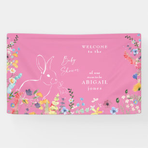 Banderoles Baby shower Fleur sauvage rose lapin blanc