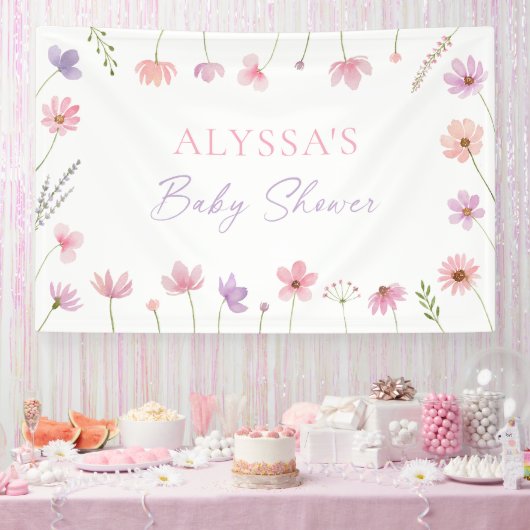 Banderoles Baby shower Fleur sauvage rose violet (Fête)