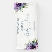 Banderoles Baby shower fleuri violet bienvenue (Verticale)
