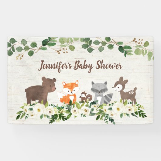 Banderoles Baby shower Floral animal forestier (Horizontal)