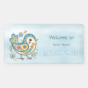 Banderoles Baby shower Floral aux oiseaux bleus