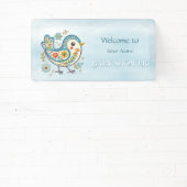 Banderoles Baby shower Floral aux oiseaux bleus (Insitu)