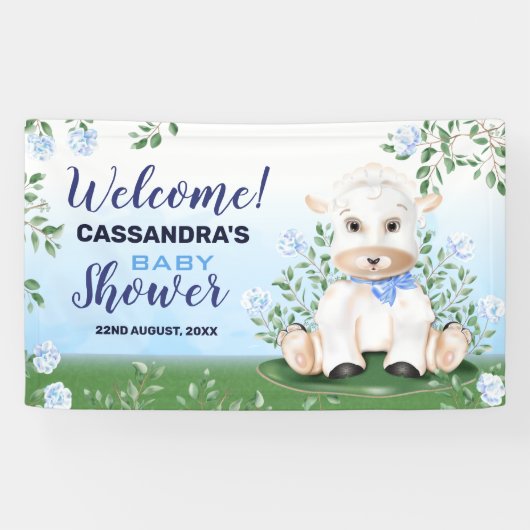 Banderoles Baby shower floral bleu d'agneau (Horizontal)