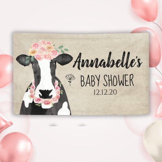 Banderoles Baby shower Floral de la vache d'aquarelle
