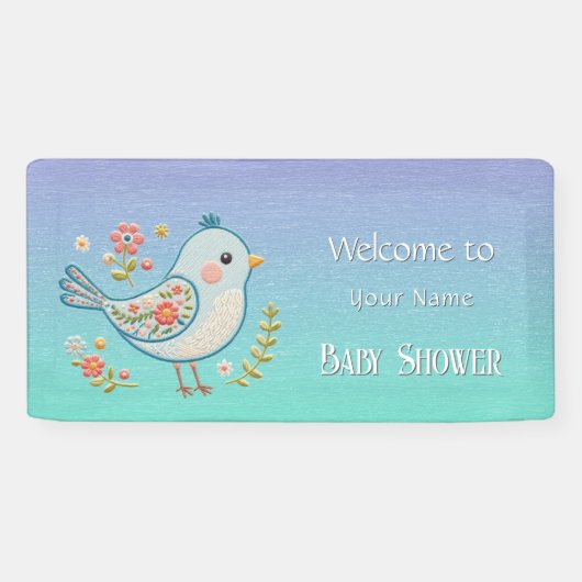 Banderoles Baby shower Floral Little Blue Bird (Horizontal)