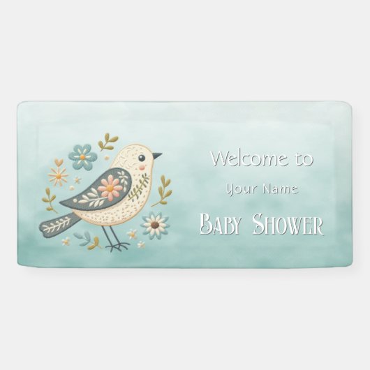 Banderoles Baby shower Floral Little Green Bird (Horizontal)