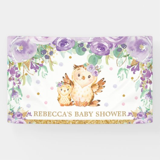 Banderoles Baby shower Floral mou de Chouette (Horizontal)