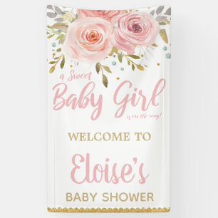 Banderoles Baby shower floral rose pâle en toile de fond Bien