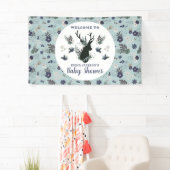 Banderoles Baby shower Floral Rustic Deer Head Blue Bienvenue (En situation)