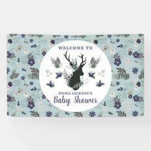 Banderoles Baby shower Floral Rustic Deer Head Blue Bienvenue
