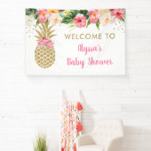 Banderoles Baby shower floral tropical à ananas (Insitu)