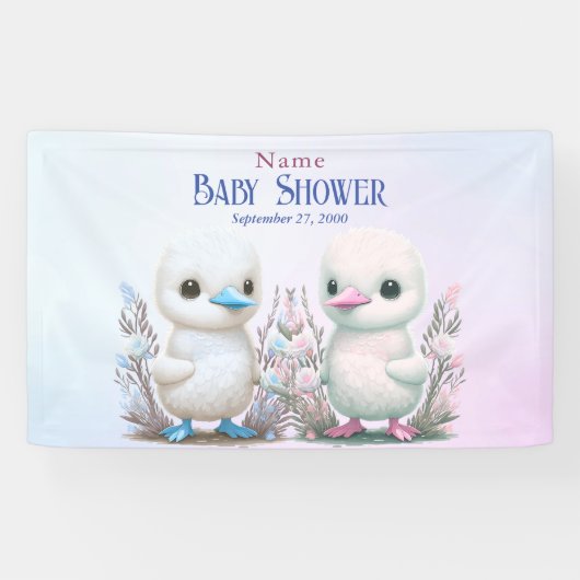 Banderoles Baby shower Floral Twin Ducks Bienvenue (Horizontal)