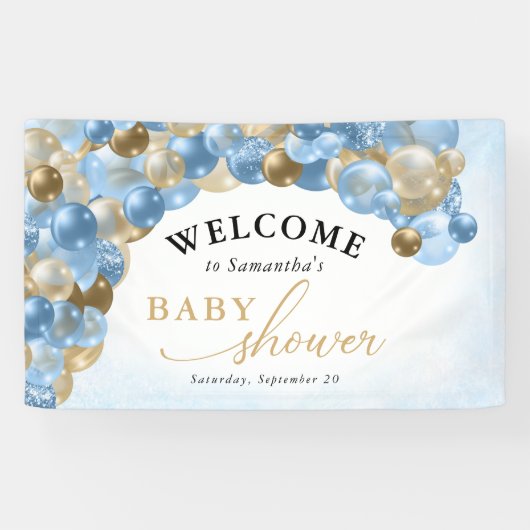 Banderoles Baby shower Garçon Arch Blue & Gold (Horizontal)