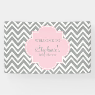 Banderoles Baby shower gris, blanc et rose pastel Chevron