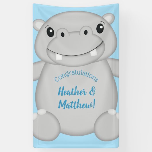 Banderoles Baby shower Hippo bleu (Vertical)