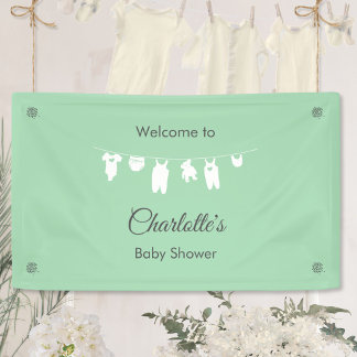 Banderoles Baby Shower Minimaliste Vert Menthe Genre Neutre