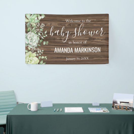 Banderoles Baby shower moderne rustique vert Succulent (Salon professionnel)
