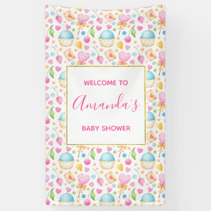 Banderoles Baby shower Motif d'aquarelle Coeurs et Cupcakes