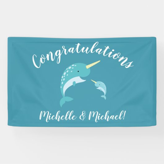 Banderoles Baby shower Narwhal Jaune Genre Baleine Neutre (Horizontal)