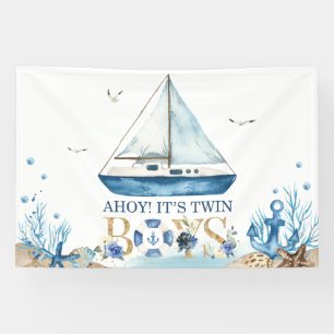 Banderoles Baby shower nautique Blue Boat Ahoy C'est Twin Boy