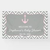 Banderoles Baby shower nautique gris et rose pastel Chevron (Horizontal)