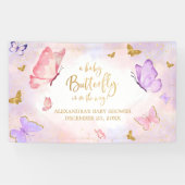 Banderoles Baby shower papillon violet rose or (Horizontal)