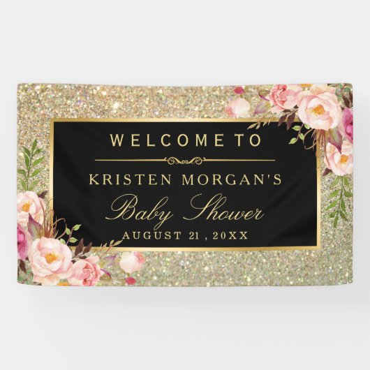 Banderoles Baby shower Parties scintillant or étincelles rose (Horizontal)