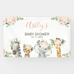 Banderoles Baby shower Pink Floral Eucalyptus Safari