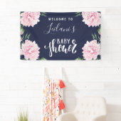 Banderoles Baby shower Pink Peony Navy Blue Welcome (En situation)