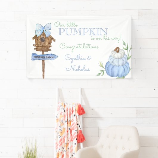 Banderoles Baby shower pour garçon Citrouille Blue Little (En situation)