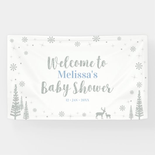 Banderoles Baby shower pour garçons d'hiver Silver & Blue (Horizontal)