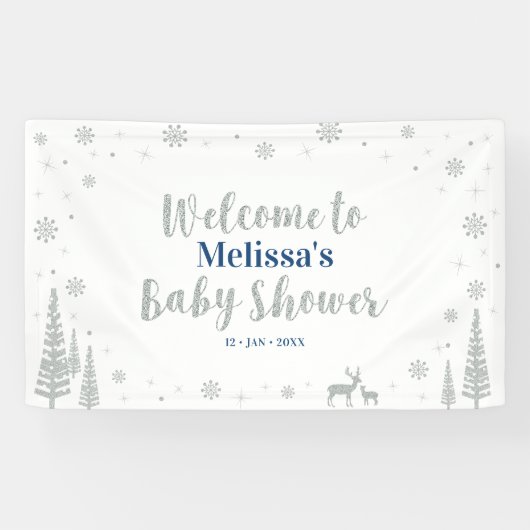 Banderoles Baby shower pour garçons d'hiver Silver & Blue (Horizontal)