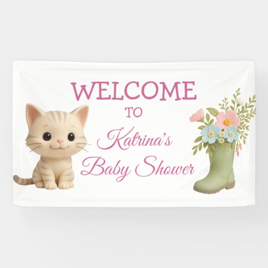 Banderoles Baby shower Purr-fect bébé fille chaton (Horizontal)