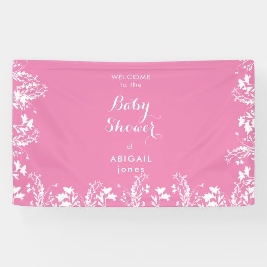 Banderoles Baby shower rose floral blanc (Horizontal)