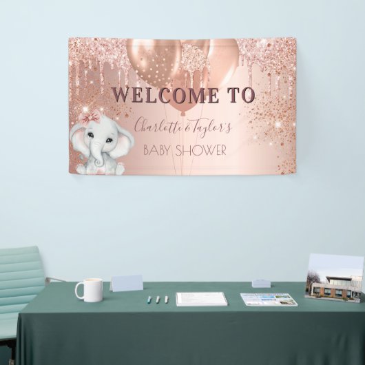 Banderoles Baby shower rose or éléphant fille ballons (Salon professionnel)