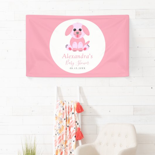 Banderoles Baby shower rose rose Personnalisé Puppy Bienvenue (En situation)