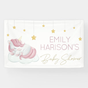 Banderoles Baby shower Rose Unicorn Gold Stars