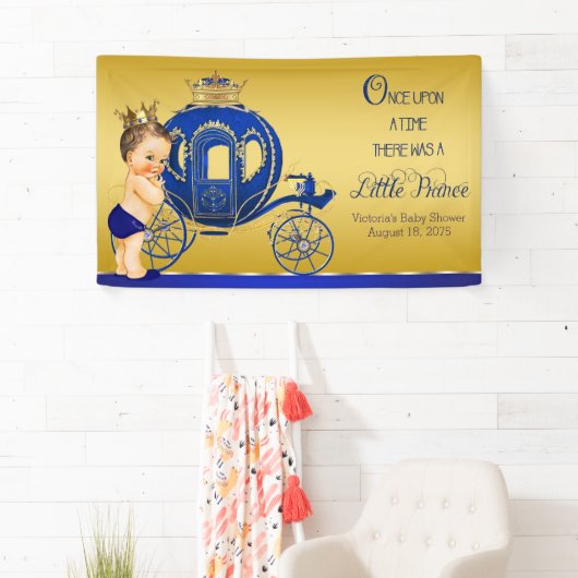 Banderoles Baby shower Royal Blue Gold Prince Carriage (En situation)