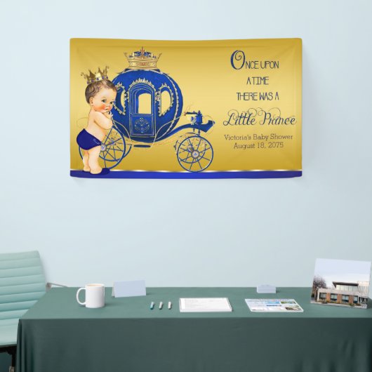 Banderoles Baby shower Royal Blue Gold Prince Carriage (Salon professionnel)