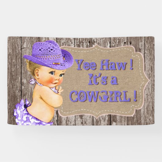 Banderoles Baby shower rustique de cowgirl violet (Horizontal)