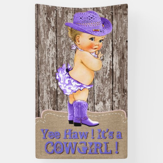 Banderoles Baby shower rustique de cowgirl violet (Vertical)