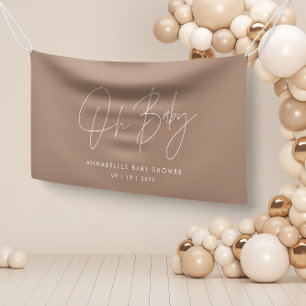 Banderoles Baby shower script moderne brun naturel élégant