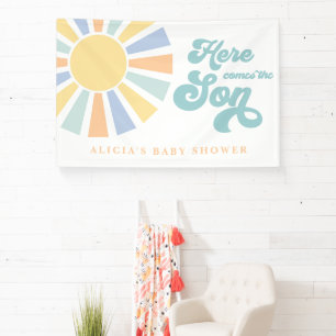 Banderoles Baby shower Soleil Venez Ici Le Son Jaune Rayons