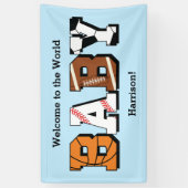 Banderoles Baby shower sportif Co-ed Thème Garçon Bleu (Vertical)