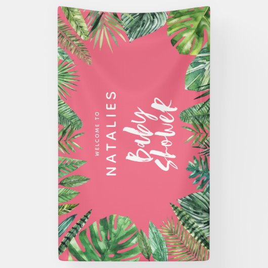 Banderoles Baby shower tropical de palmette et de manuscrit (Vertical)